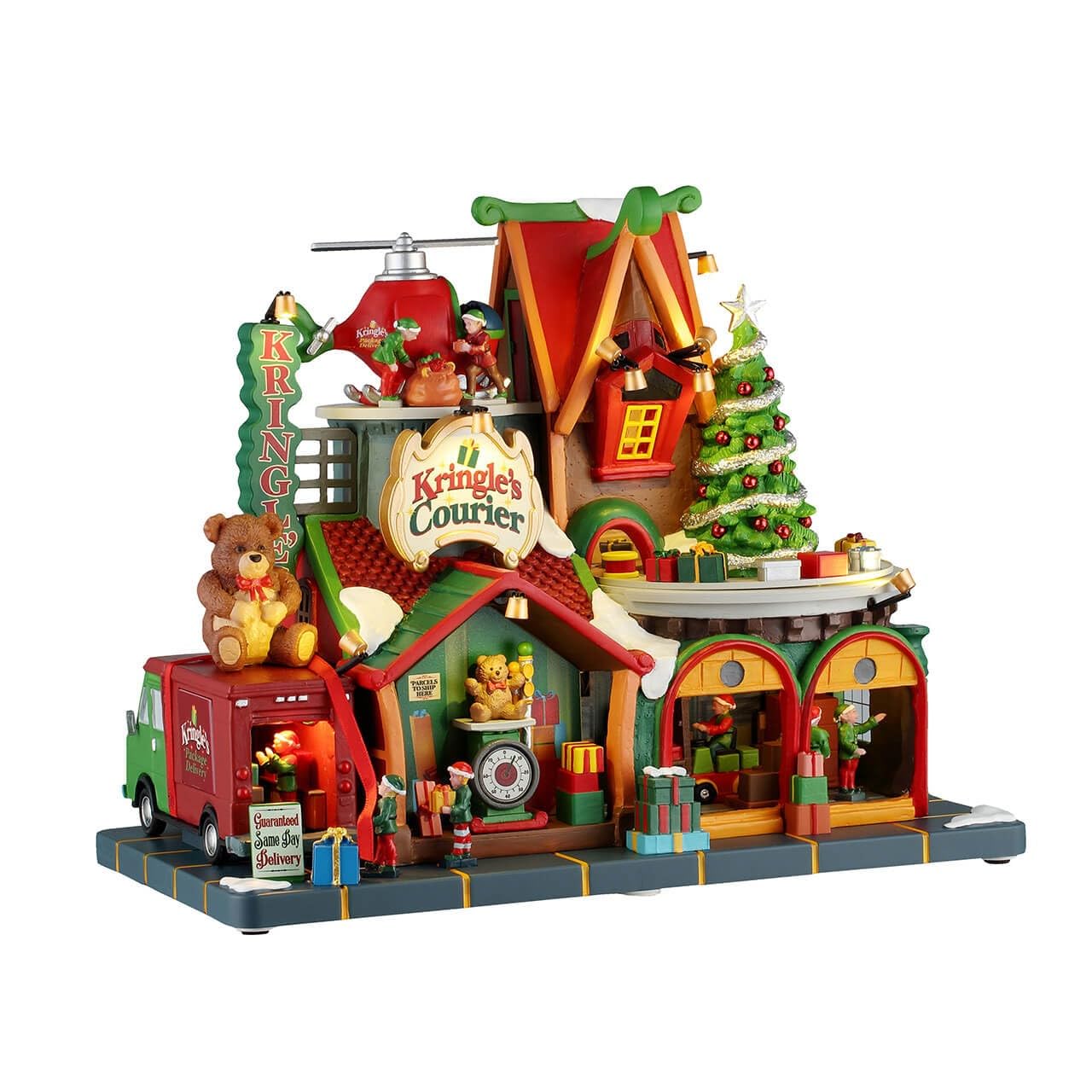 LEMAX Edificio Corrieri elfici Illuminato e Musicale Kringle's Courier in Resina H22,3x28x15 cm
