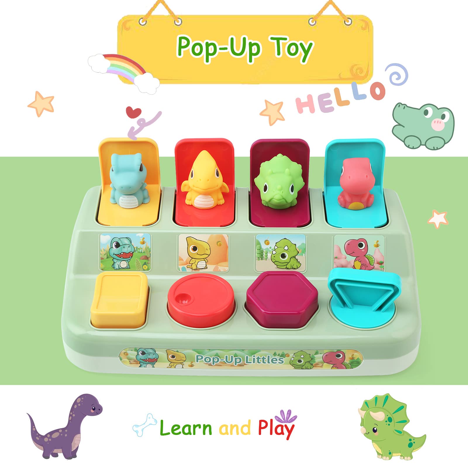 Giochi Montessori Bambini 2 3 4 Anni,Dinosauro Pop-up Giocattolo Sensoriale Abilità Motorie,Giocattoli Educativi Interattivi Regalo Giocattoli per Ragazzi Ragazze 1 2 3 4 Anni