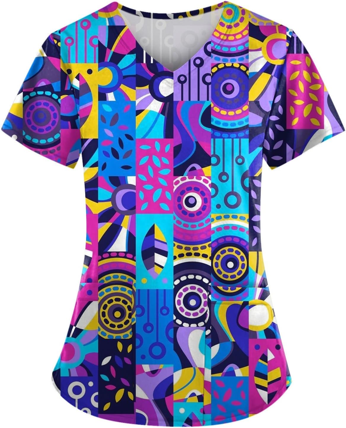 Printed Scrub Tops Loose Fit Comfy Nurse Shirts with Pockets SAXIGOL Scrubs Uniforms Plus Size Nursing Tops Tees