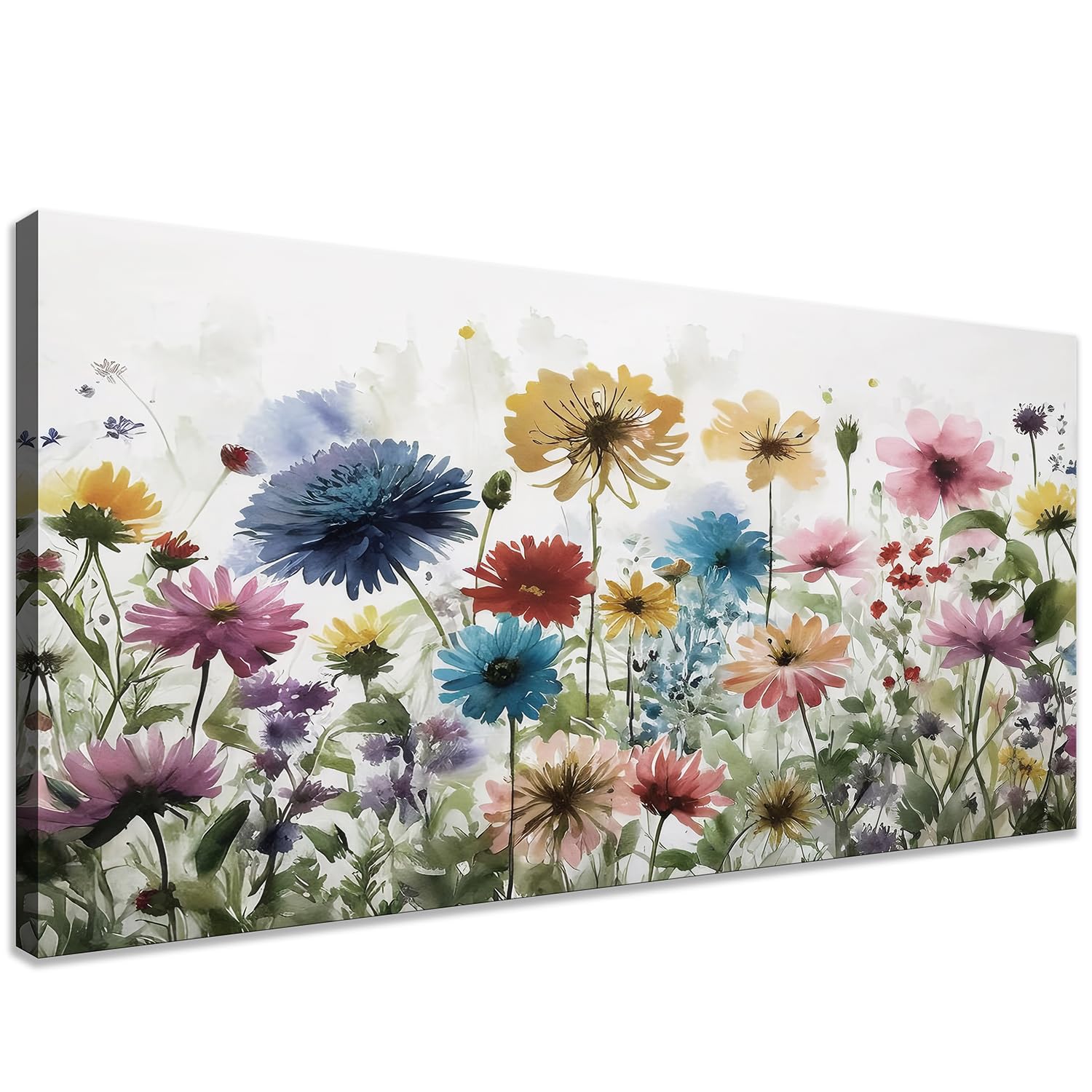 KZKU Flower Wall Art Canvas Prints Home Decor for Living Room Dining Room Bedroom Office Bathroom Artwork Multi-colored Watercolor wildflowers Pictures Wall Decor 28" x 56"