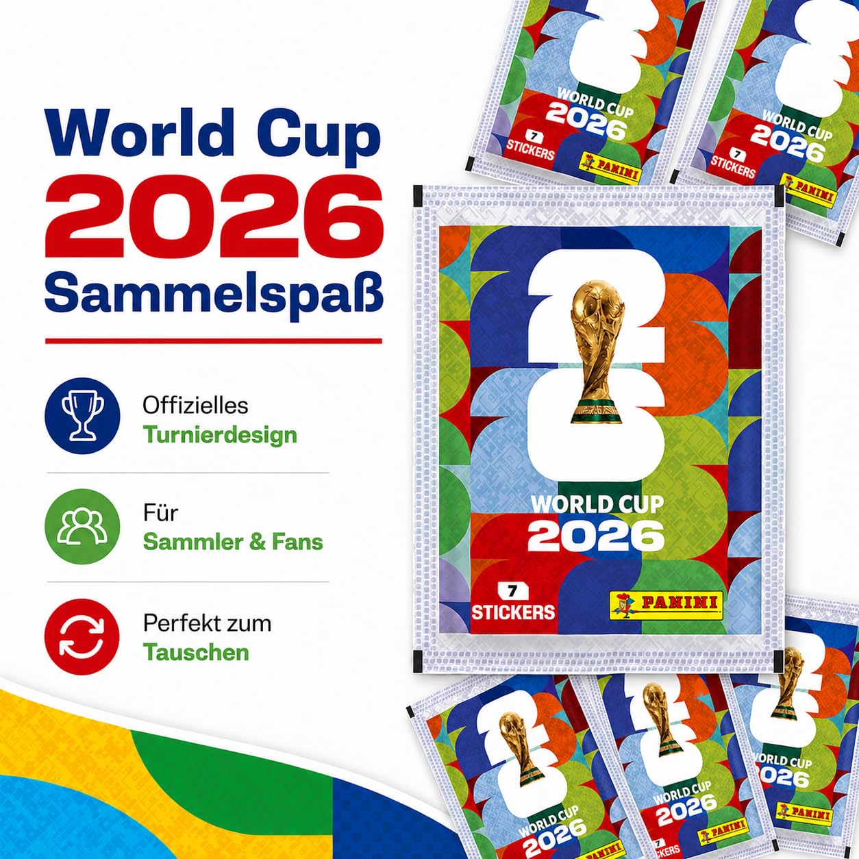 World Cup 2026 Sammelsticker Set – 10 WM 2026 Stickertüten mit je 7 Stickern – 70 Sticker zum Sammeln, Tauschen & Einkleben