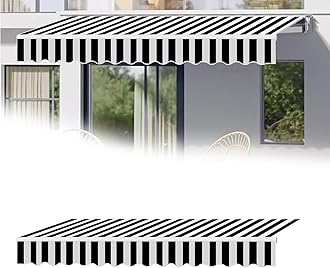 Waterproof Garden Patio Awning Canopy with Fabric Top Cover and Front Valance for Home and Commercial Use Black Stripes 8.2x6.5ft