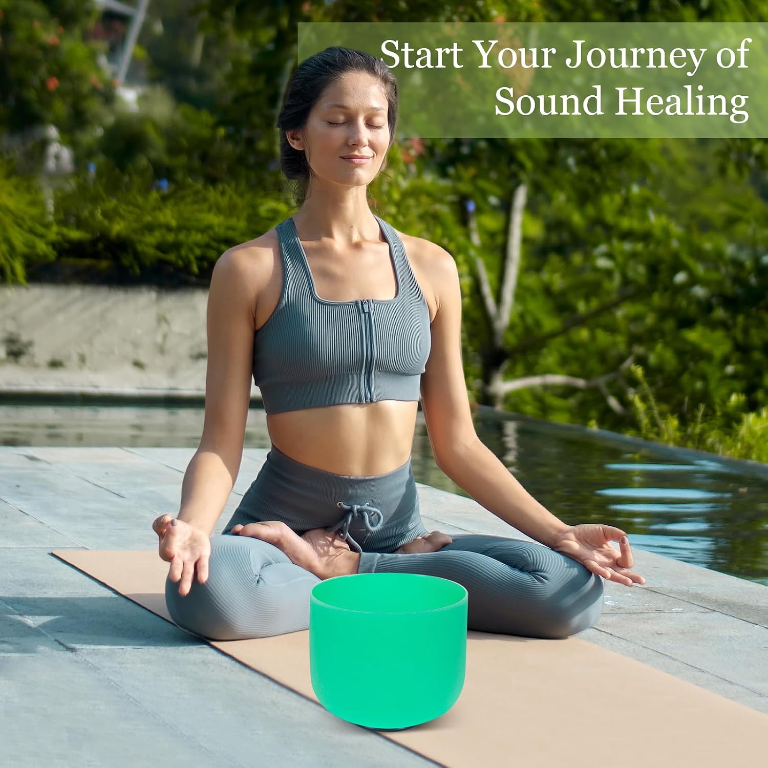 432HZ 8 Inchs F Note Green Frosted Crystal Singing Bowl for Meditation Healing Yoga Chakra Quartz Crystal Sound Bowls with Heavy Duty Carry Case and Rubber Mallet,Suede Striker,O-rings