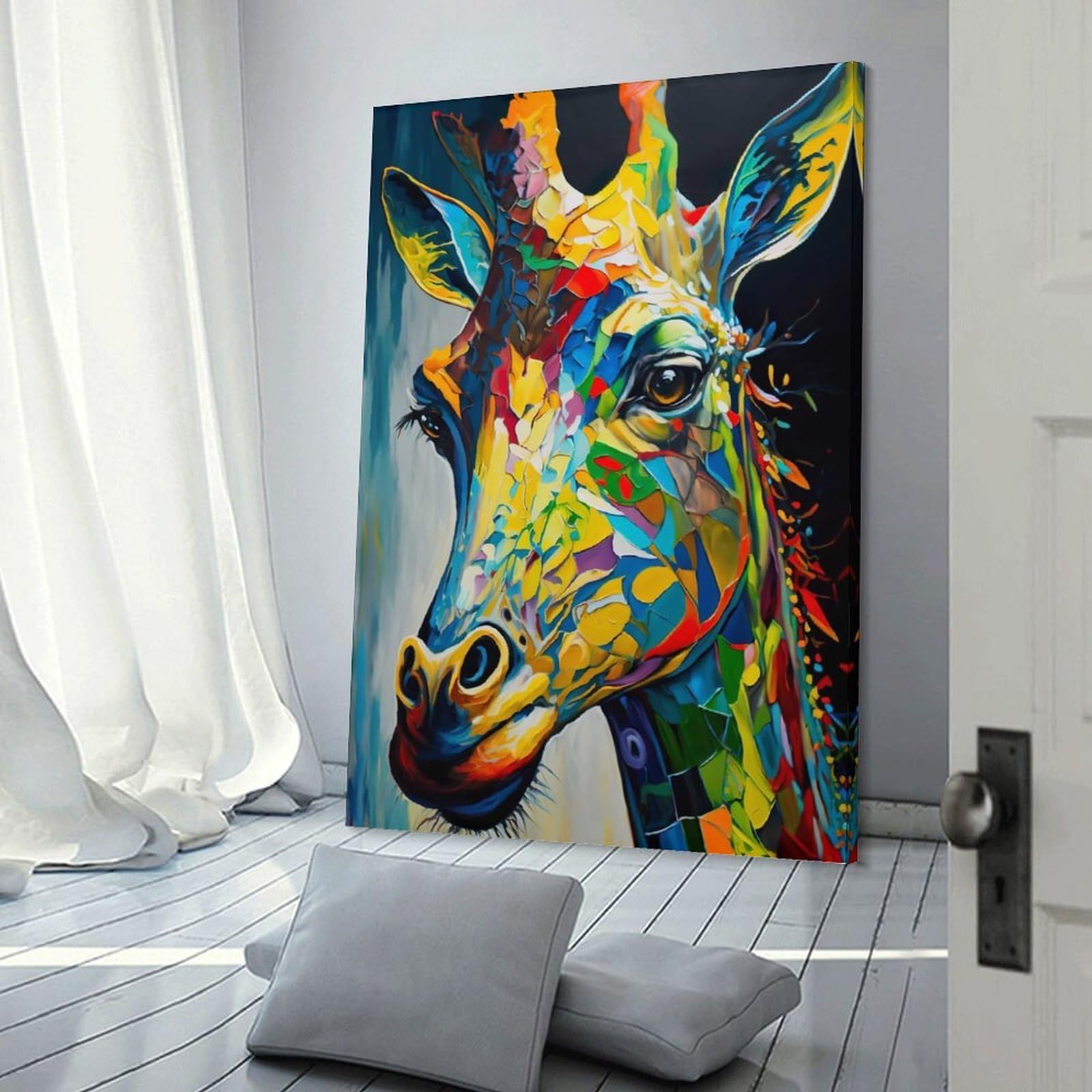 Junmoney Colored Wild Giraffe Canvas Wall Picture, 20x30inch(50x75cm), for Home, Office, Studio Or Guest Room, A Flexible Wall Accent for Shared Spaces