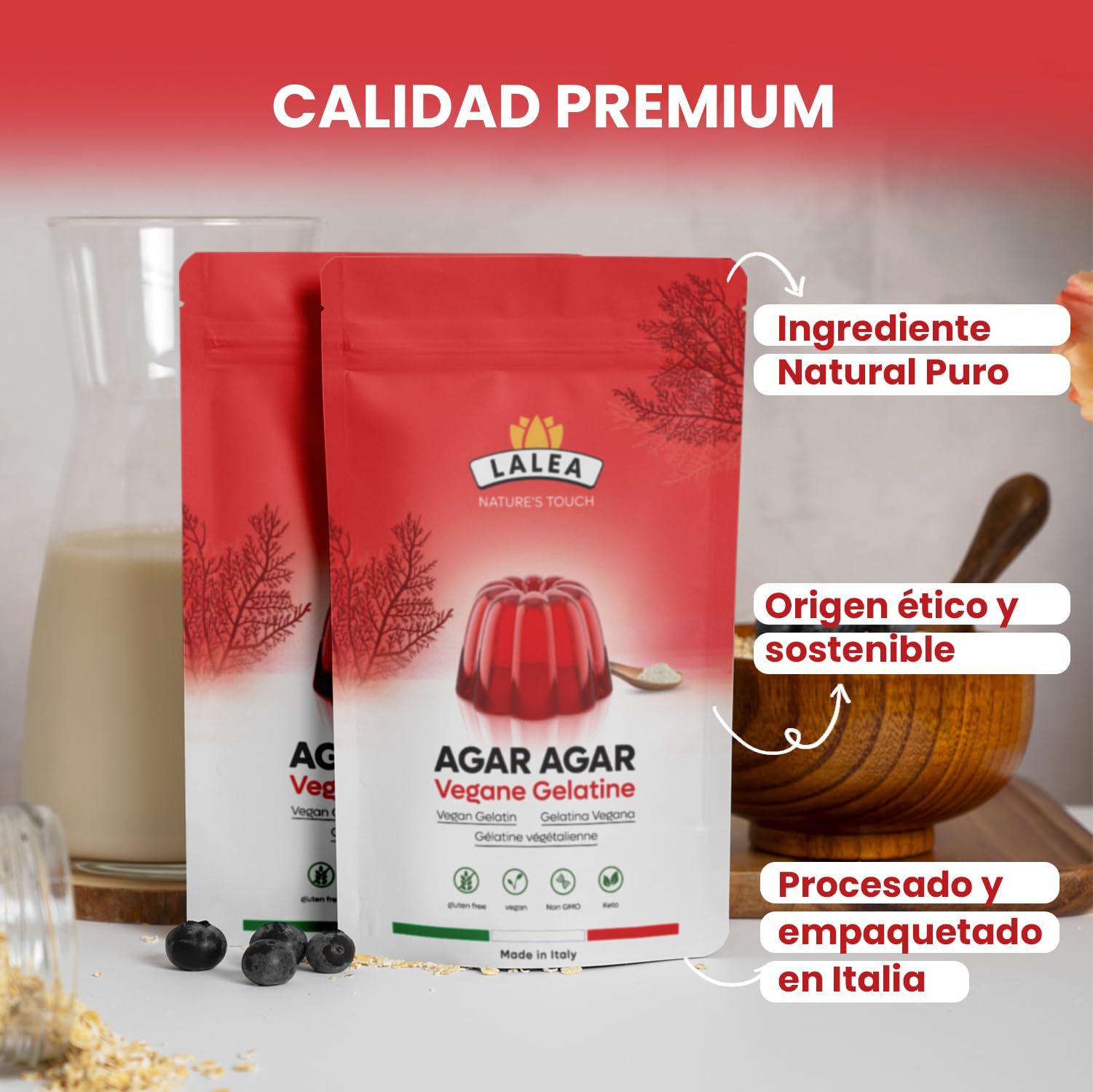 Agar Agar en Polvo 115g - Gelatina Neutra y Natural, Sustituto Vegano - Ideal para Cocinar, Postres y Jaleas