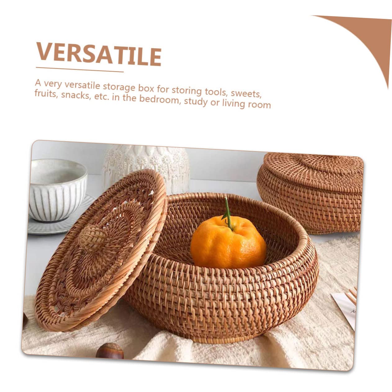 Cestino Porta Dolci in Rattan Intrecciato a Mano Coperchio Ventilato, Robusto e Versatile per Conservazione di Snack e Frutta in Studio o Camera da Letto