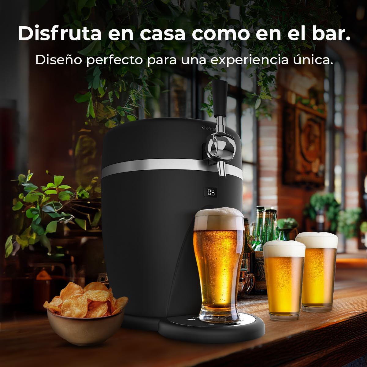 Cecotec Dispensador - Tirador de Cerveza - BeerFlow 5000-60W, Mantiene la Temperatura, Compatible Barriles Presurizados 5L - Tipo DraughtKeg de Heineken, Asa, Bandeja y Pies Antideslizantes
