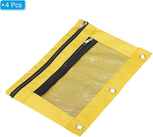 Miniatura 10 de PATIKIL Estuche para lápices para carpeta de 3 anillos, paquete de 4 unidades, tela Oxford de malla con cremallera, estuche para oficina y hogar,