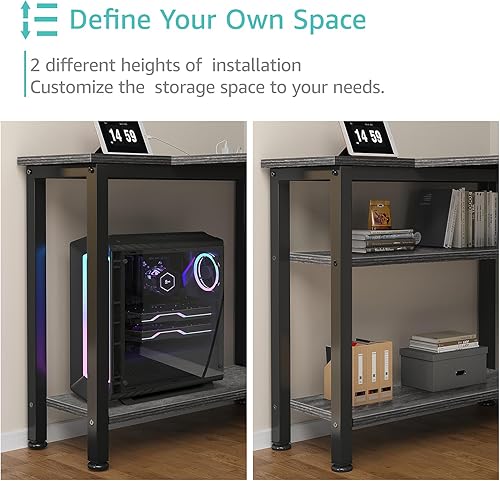 Miniatura 6 de Lufeiya Escritorio para Computadora en Forma de L con Cajones y Estantes de Almacenamiento, Escritorio de Esquina Pequeño de 47 Pulgadas con Toma de