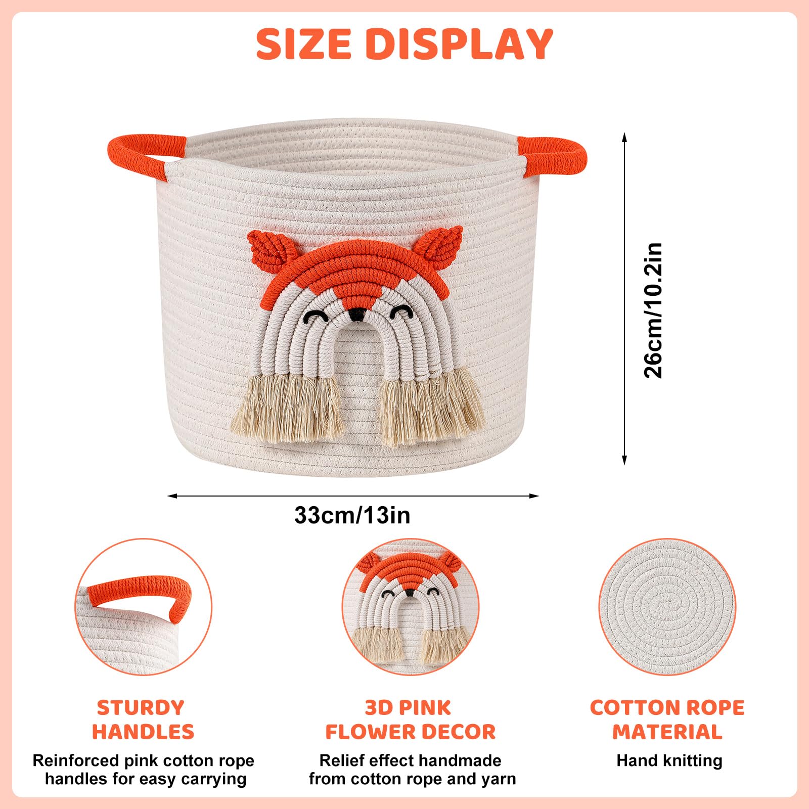 Toy Storage Basket Woven Cotton Rope Cute Cartoon Design, Multifunctional Storage with Handle, Ideal for Kids Pets, Nursery - Image 2