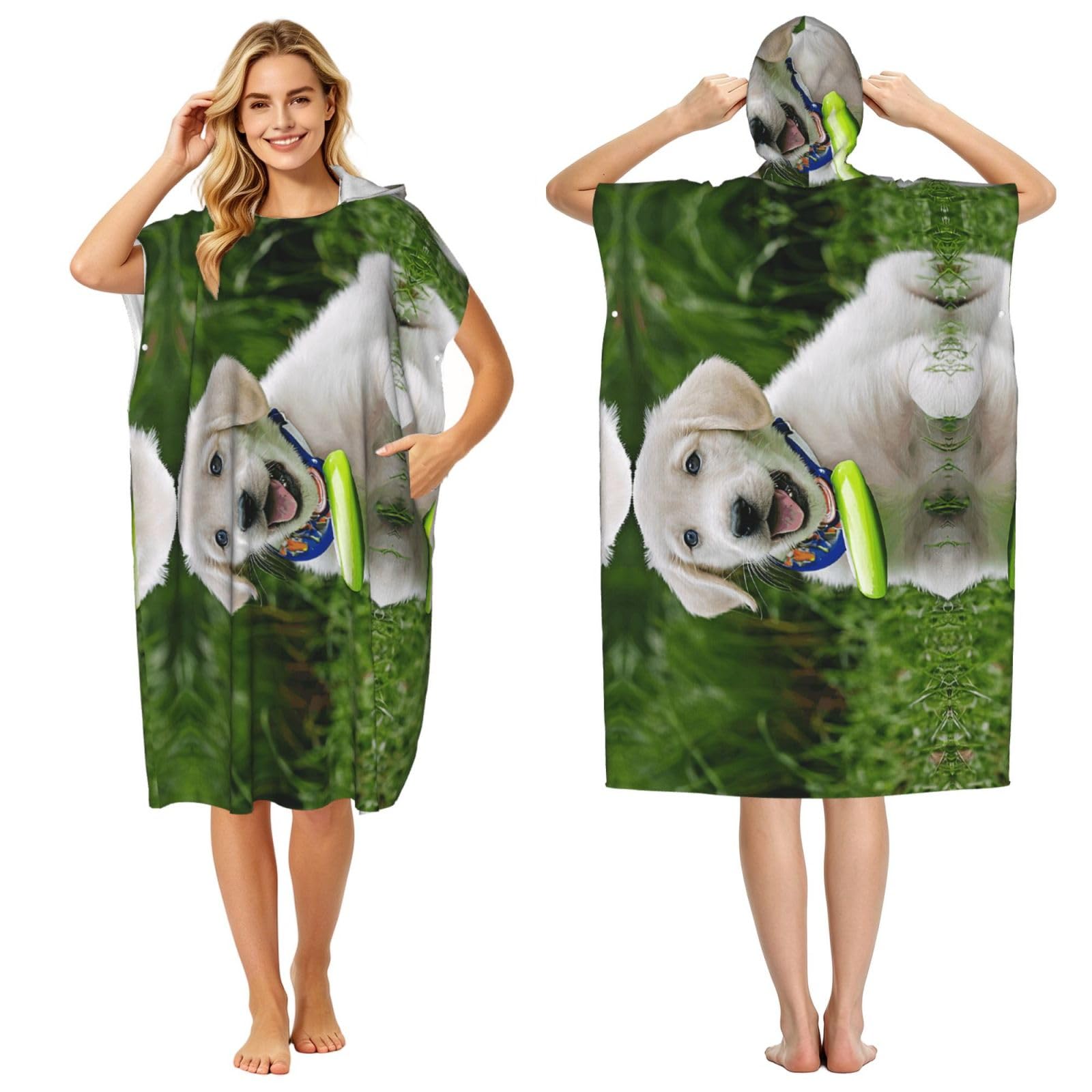 Poncho à capuche microfibre chien bichon peignoir serviette surf