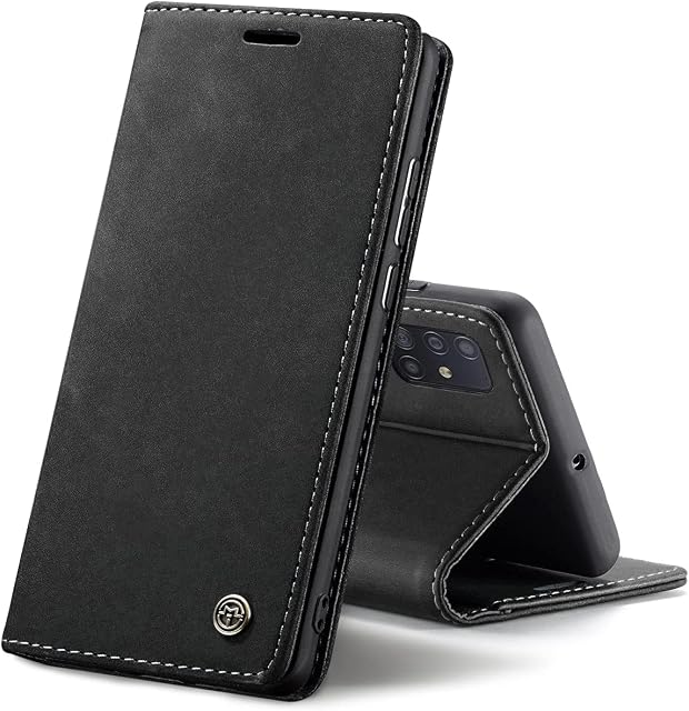 Chocoyi Leather Flip Wallet Phone Case Cover for Samsung Galaxy A71, Magnetic Closure Case Cover with Stand function and Card Slots.-Black