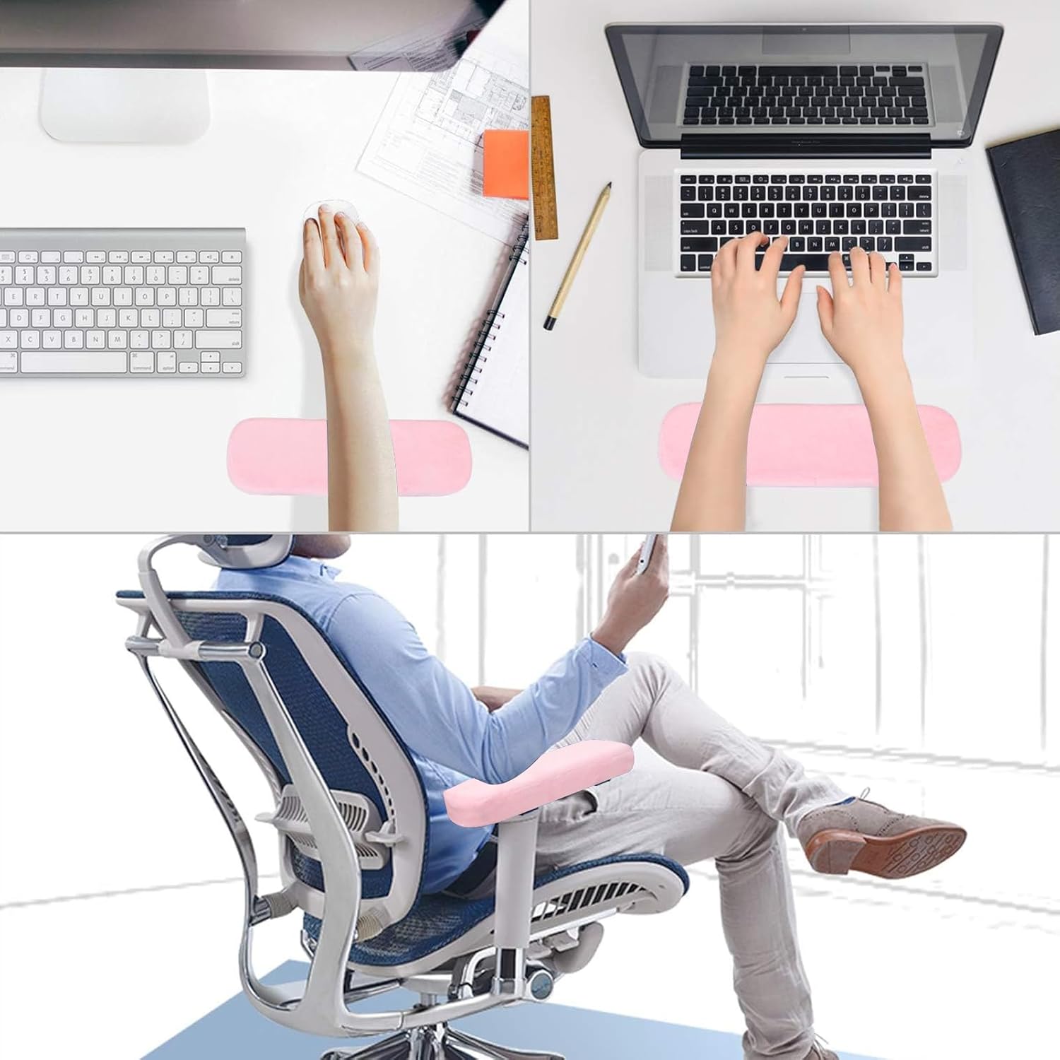 MOSISO Plastic Hard Shell&Keyboard Cover&Screen Film&Pouch for MacBook Air 13.6 inch Case, 2 Pack Chair Armrest Pads, Memory Foam Home/Office Chair Arm Rest Covers Removable Washable, Baby Pink&Pink