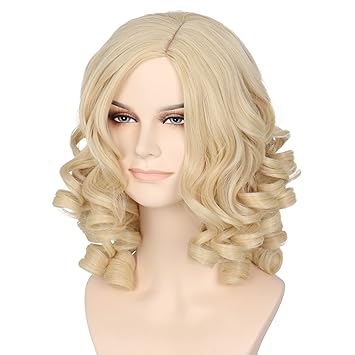 Miss U Hair Women Girl Short Curly Yellow Blonde Hair Anime Cosplay Costume Wig
