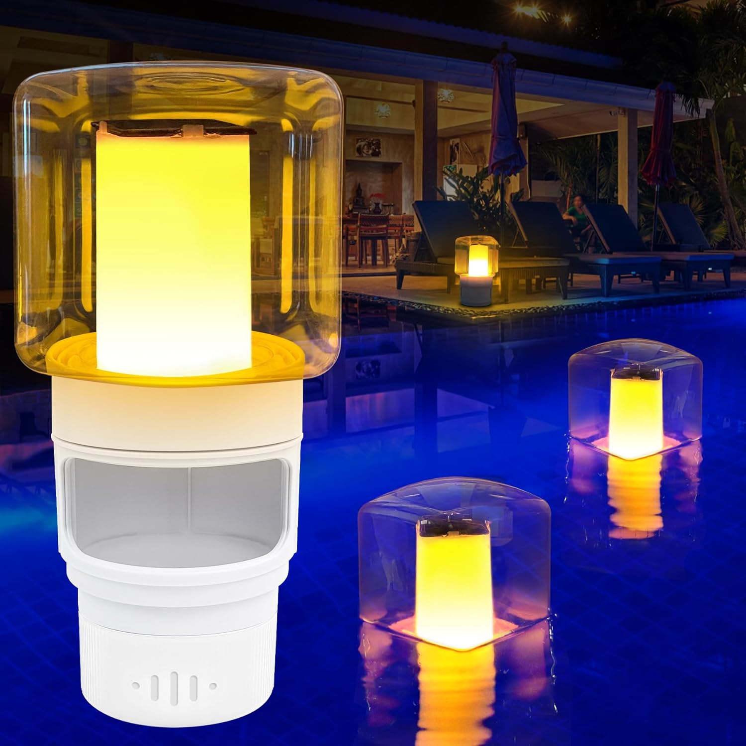 Solar Pool Chlorine Floater, Upgraded Flame Chlorine Tablet Floater for 3 Inch Tablets, Large Pool Dispenser,Floating Chlorine Floater with Adjustable Flow,Solar ChlorineFloater for Hot Tub