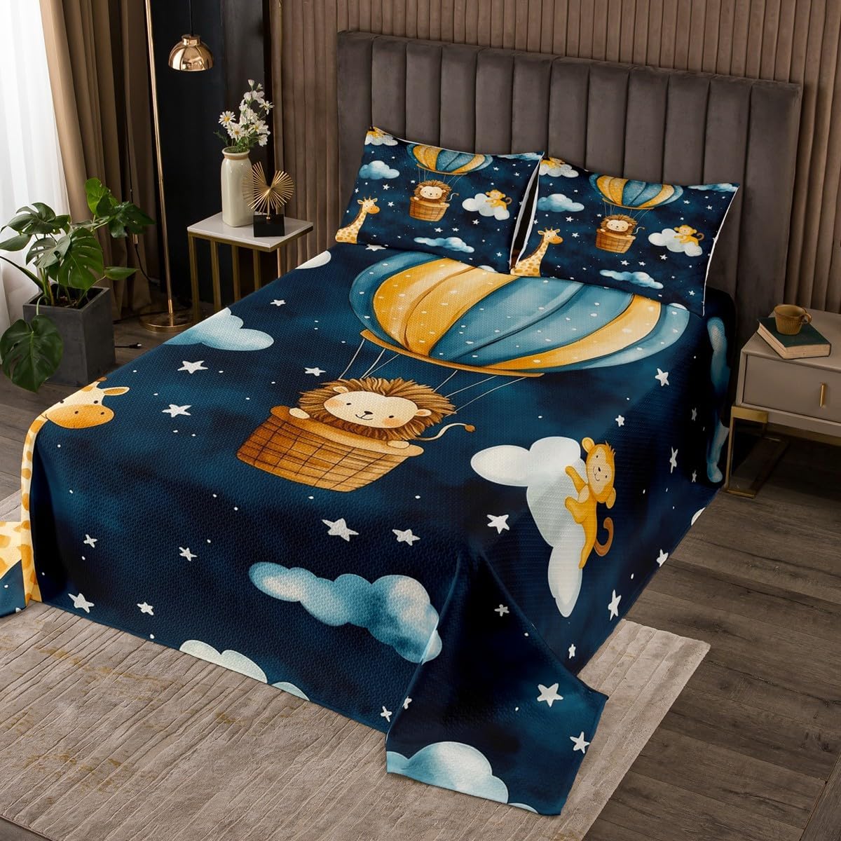 Erosebridal Hot Air Balloon Coverlet Set Queen Size Watercolor Bedding Set for Kids Boys Girls Cloud Colorful Balloon Quilted Coverlet Cute Hand Drawn Simple Quilted