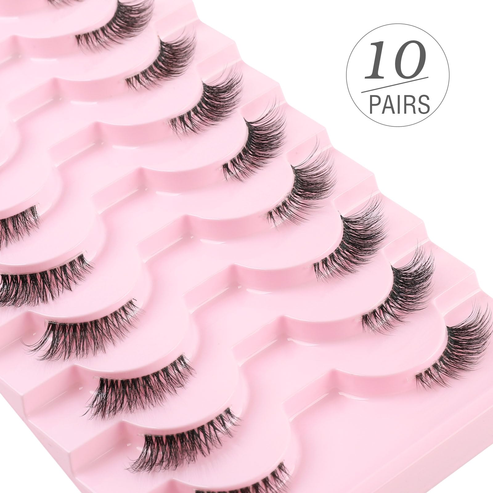Kiusatig Half Fluffy Wispy Cat Eye Lashes - 3/4 Natural Look False Eyelashes - 10 works Clear Band Corner Lashes - Image 2