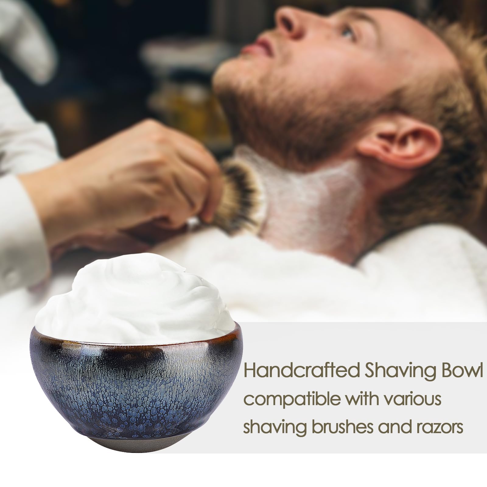 Linkidea Ciotola da Barba in Ceramica, Ciotola per Sapone da Barba Bagnata a Flusso Smaltato Naturale Fatto a Mano, Ciotola da Barba da Uomo squisita e raffinata (Colorato)