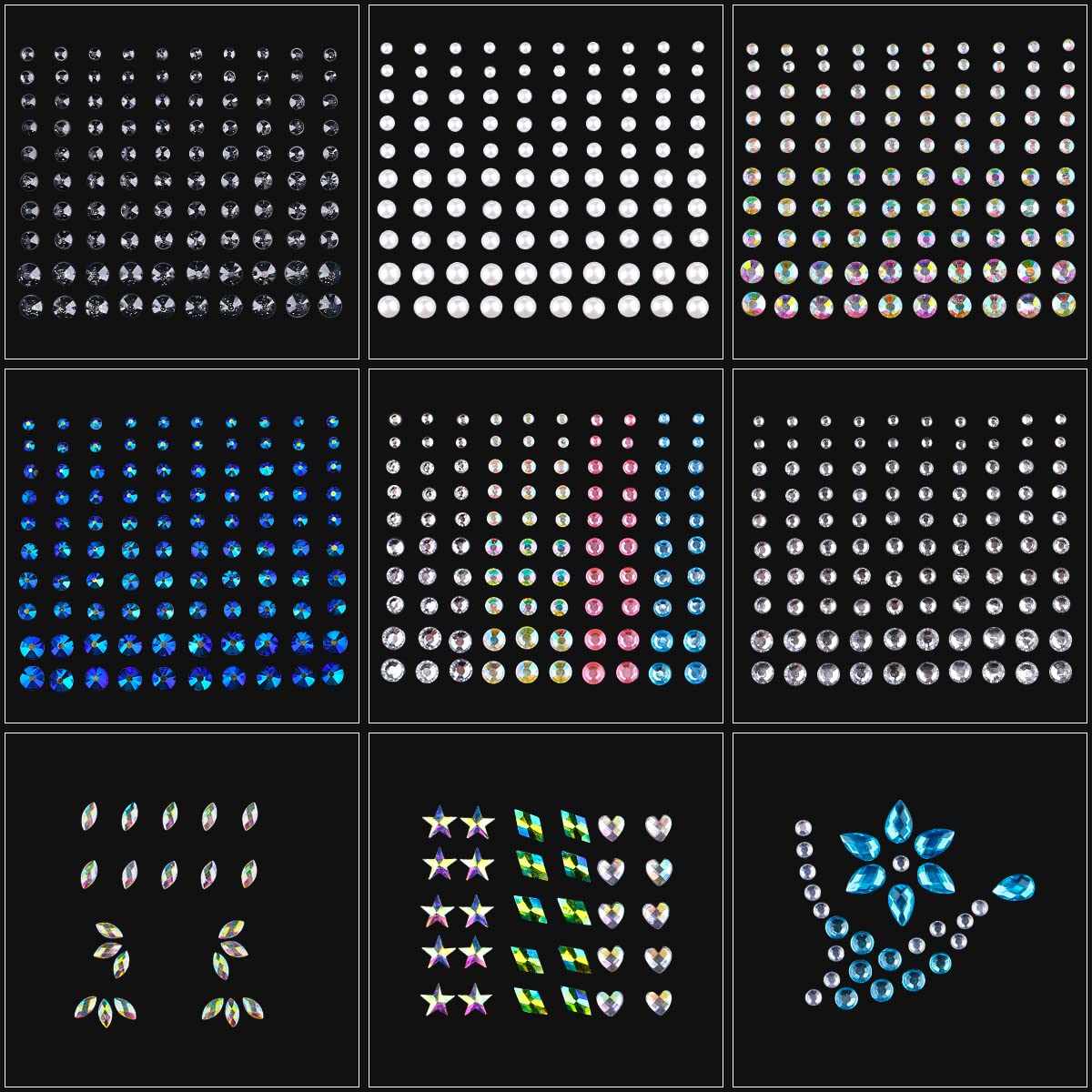 BowitzkiWomen's Self Adhesive Rhinestone Makeup Stickers - 9 Sheets