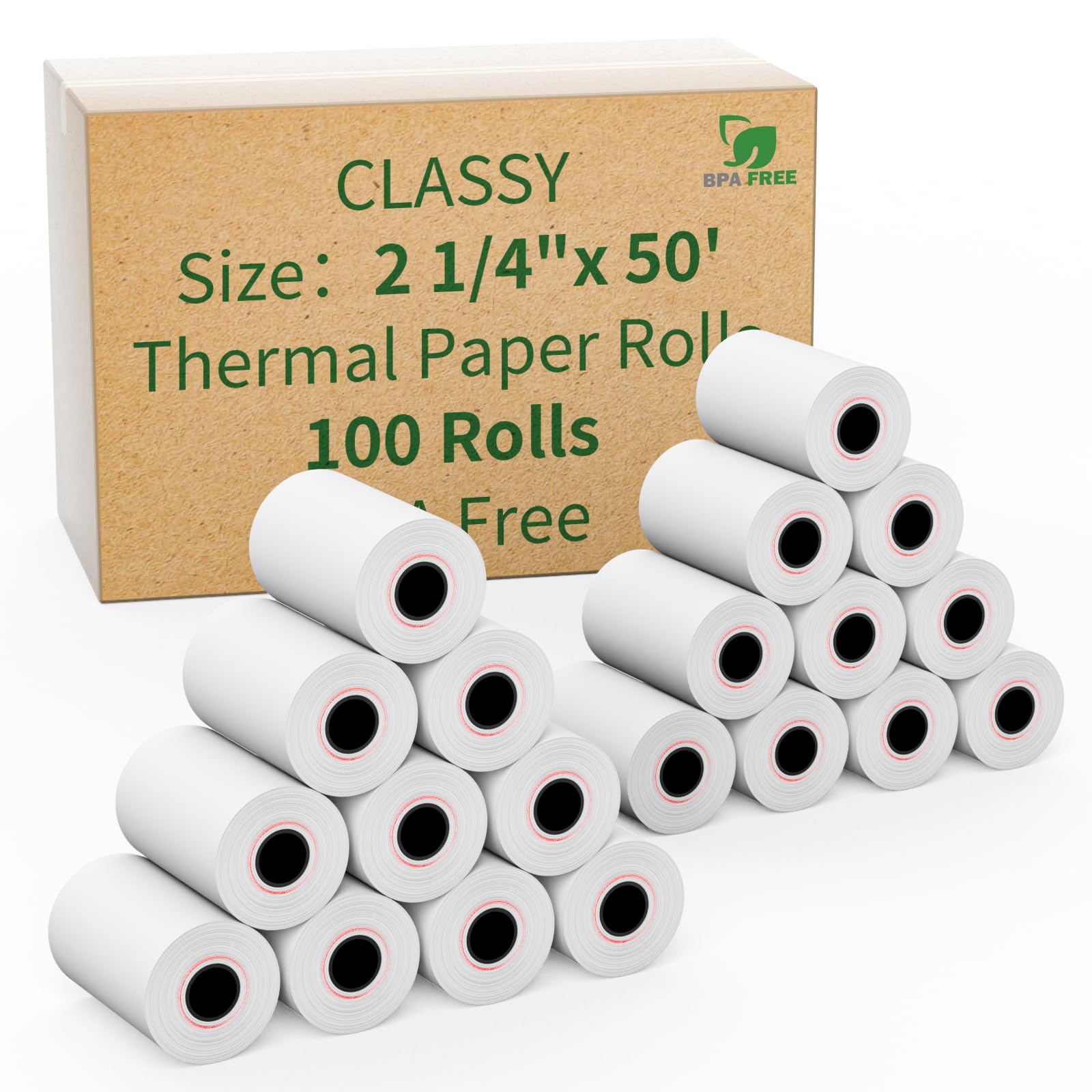 (100 Rollen) Thermopapier, 6,4 cm x 15,2 m, Kassenrollen, Quittungspapier, passend für alle Kassenkassen