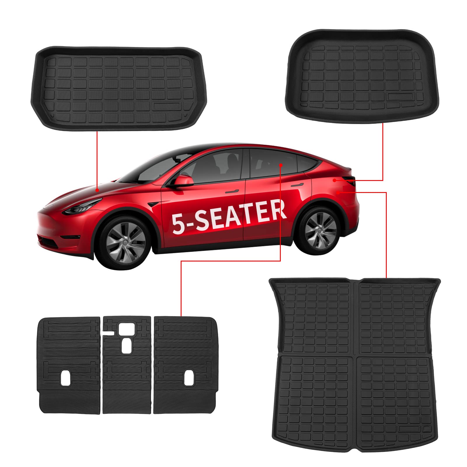 Kingna Fit Tesla Model Y 2020 2021 2022 2023 Front Trunk Mat TPE Rear Storage Mat All Weather