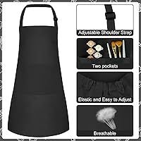 Vista 3 de Conjunto de Delantal y Gorro de Chef para Niños, Delantal Infantil Ajustable con 2 Bolsillos, para Niños Chef y Pintura, Cocinar, Hornear Negro