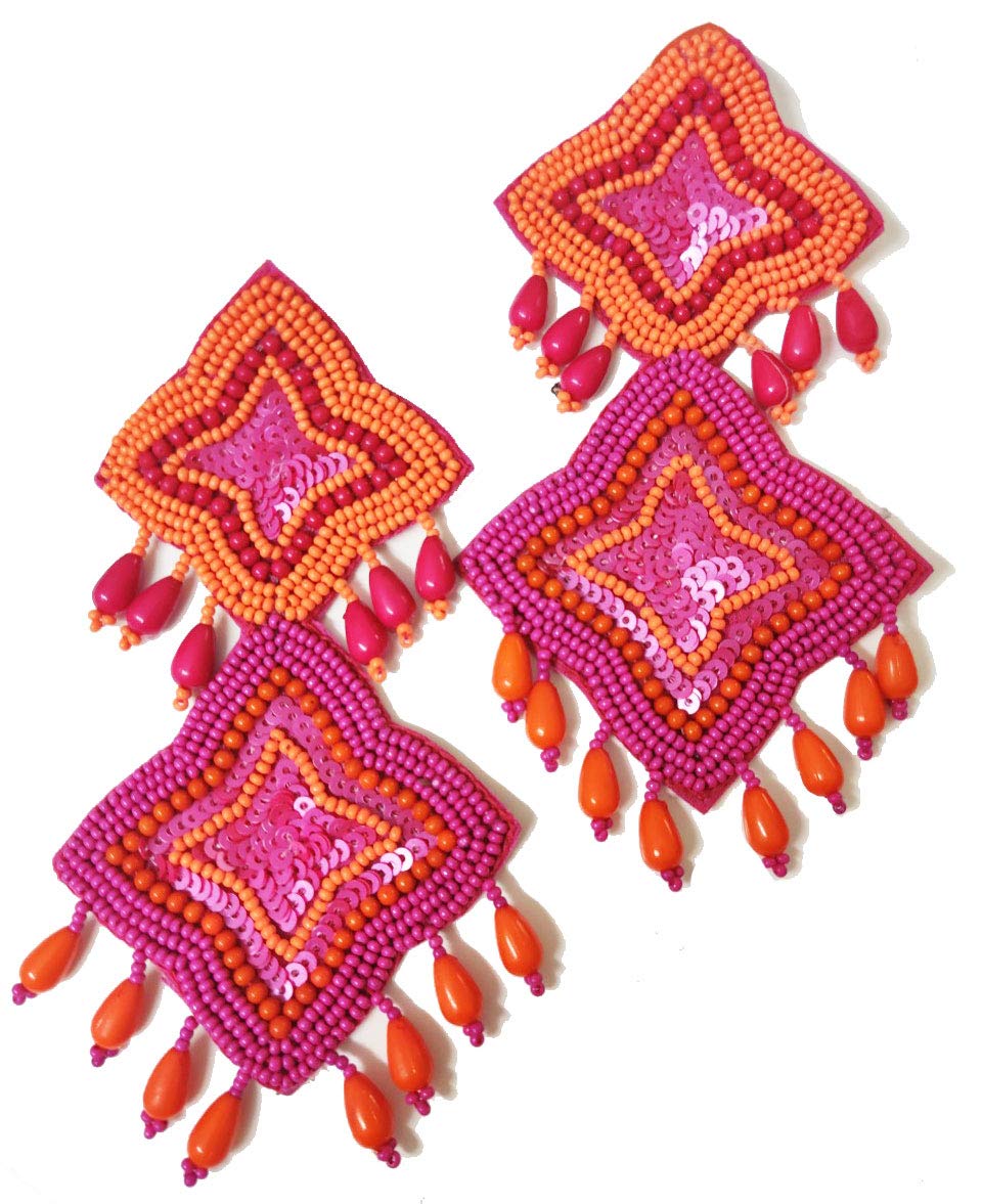 Fuschianet Accessories Komal Pandey Boho Seed Bead Sequins Earrings for Women and Girls (Orange) (B091V473FN) Amazon Price History, Amazon Price Tracker
