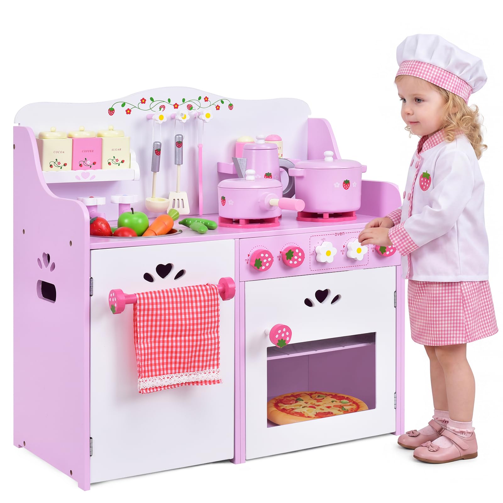 Amazon.com: Costzon Kids Kitchen Playset, Wooden Pink Strawberry 