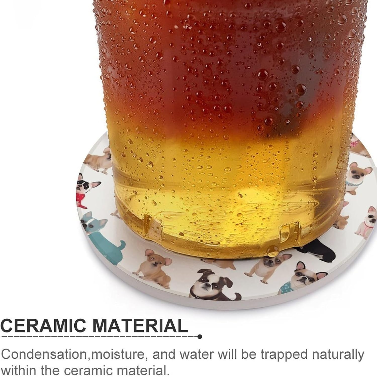 Cute Chihuahua Pug Pattern Coaster with Cork Base Drink Coasters for Coffee Table Decor Modern Cup Coasters with Non-Slip & Heat-Resistant Cute Ceramic Table Coaster for Home Dining