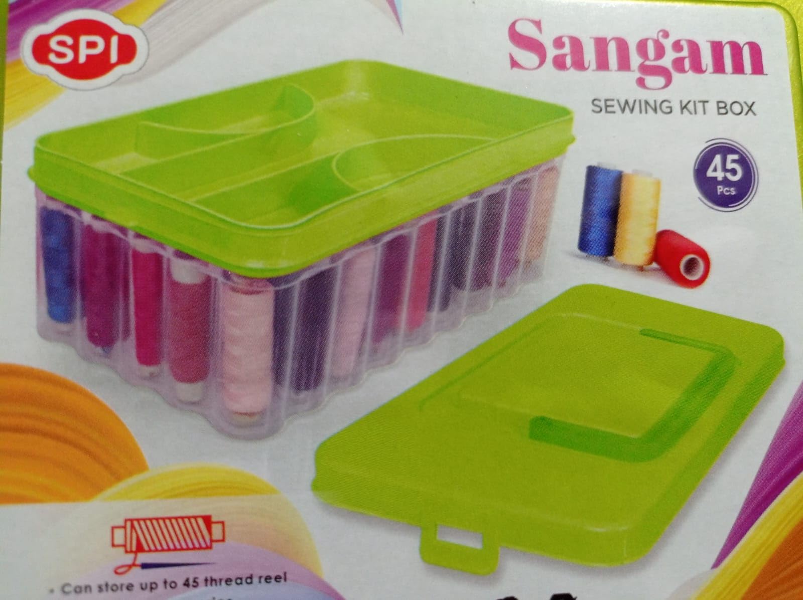 KORZYSTNY™ Multi Colour 45 Thread Reels Storage Sewing Supplies Organizer Round Rectangular Empty Plastic Tailoring Box Thread Button Storage Needle Box Big Size 45 Spools Tailor Kit 4