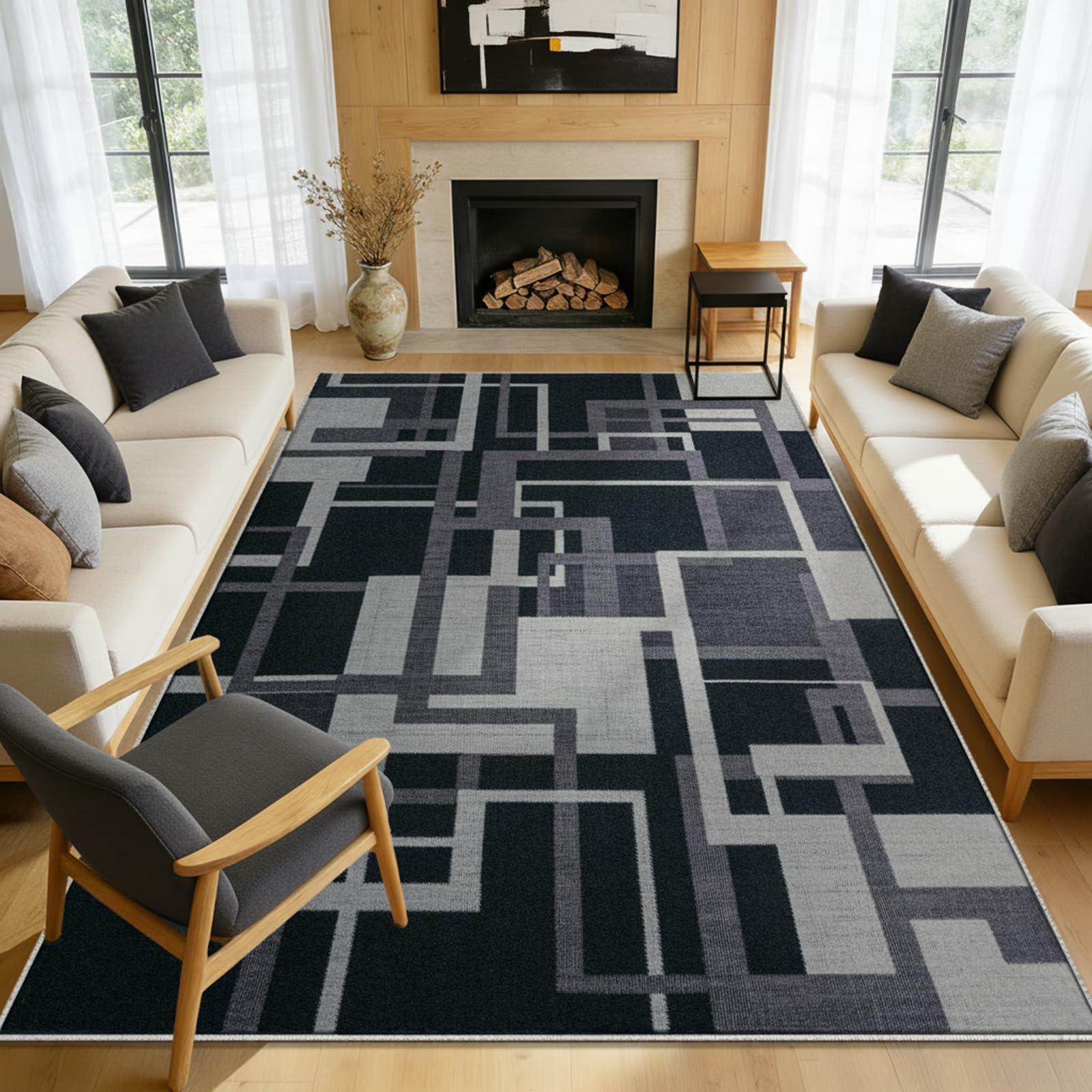 iEvery Extra Large Rugs for Living Room 200x300 cm - Printed Area Rugs for Bedroom Non-Slip - Modern Geometric Style Soft Short Pile Floor Carpet Washable for Entryway Kitchen Office Dining Room