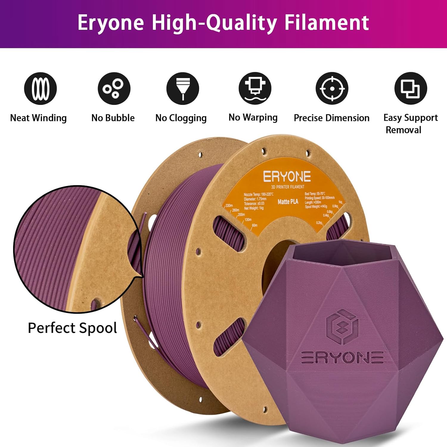 ERYONE Matte PLA Filament for 3D Printer, Filament 1.75mm +/- 0.03mm, 1kg (2.2LBS)/Spool, Fig