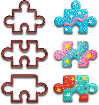 Mighty Gadget Jigsaw Puzzle Cookie Cutter Trio - 4x3", 4x2.2 & 4x2.2" Random Color, Perfect for Unique Cookie Designs