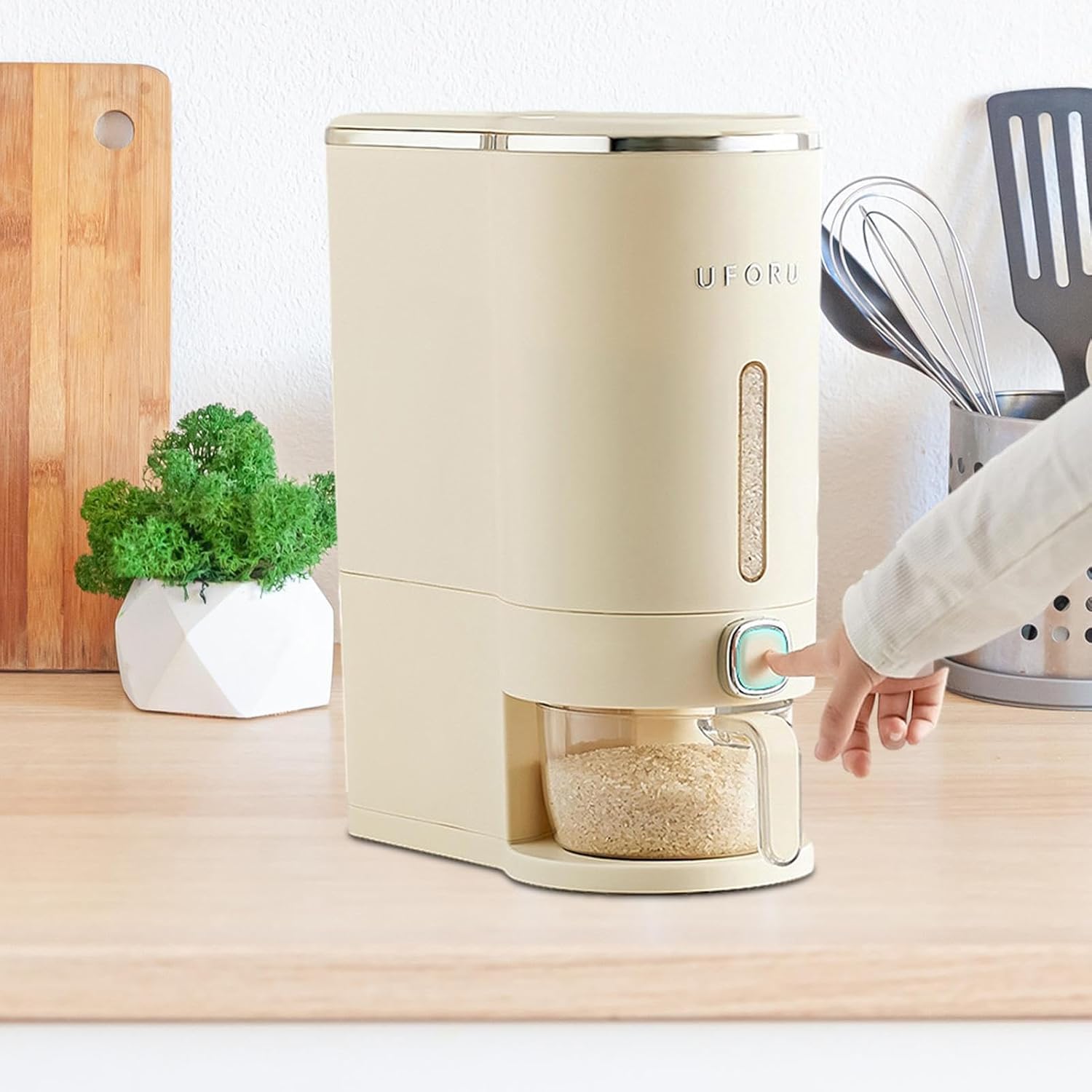 BLURISM Elegent Rice Dispenser Rice Container Rice Bucket Sealed Grain Container Can Press Out The Rice With A Transparent Measuring Cup for Storing Food And Grains