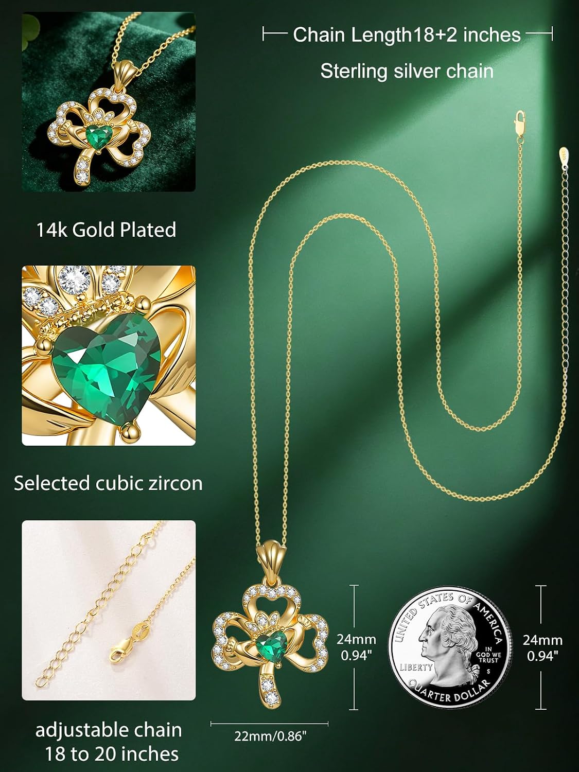 14k Gold Claddagh Necklace for Women Irish Necklace Pendant Irish Jewelry for Women Mother’s Day Gifts for Mom