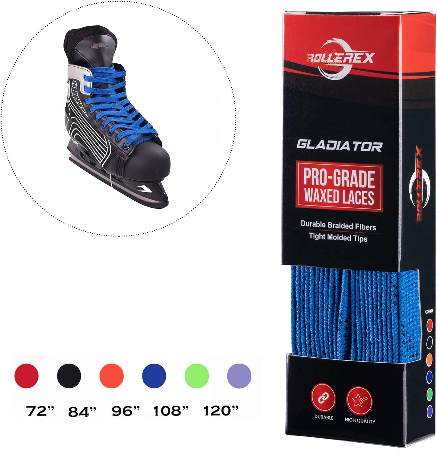 Rollere VXT500 Inline Skate Wheels Steel Black 80mm Deep Sea Blue (8 Wheels w/Bearings, spacers and washers) Gladiator Waxed Skate Laces Deep Sea Blue, 72"-Intended for Roller Blade Wheel Replacement