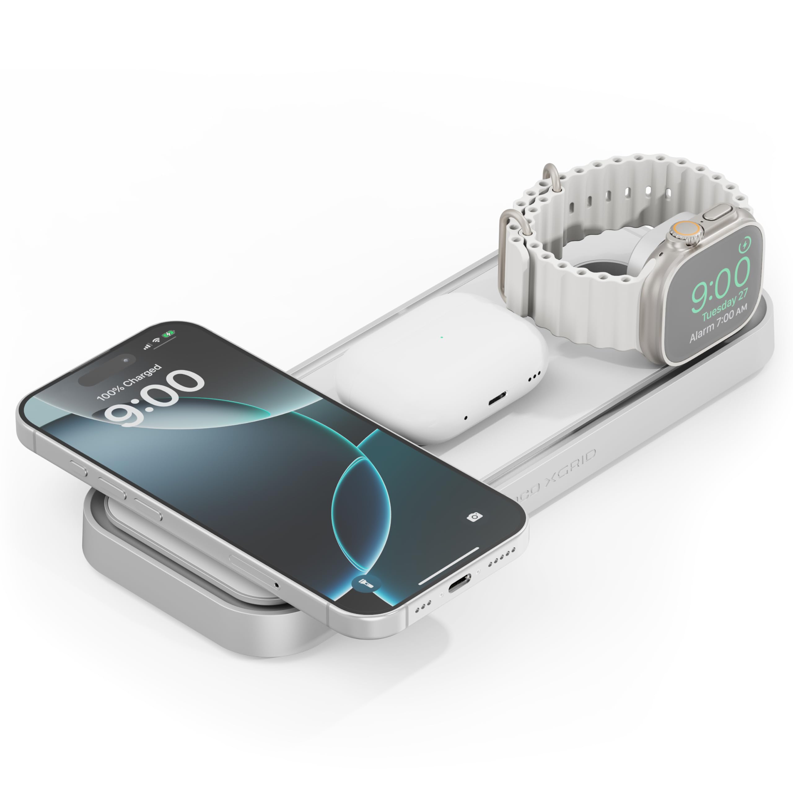 NOCO XGrid XDP3: Base di Ricarica Wireless 3-in-1 – Stazione di Ricarica per iPhone, Apple Watch e AirPods – Compatibile MagSafe, Certificata Qi2 – Con Caricatore USB-C 45W e Cavo da 2m
