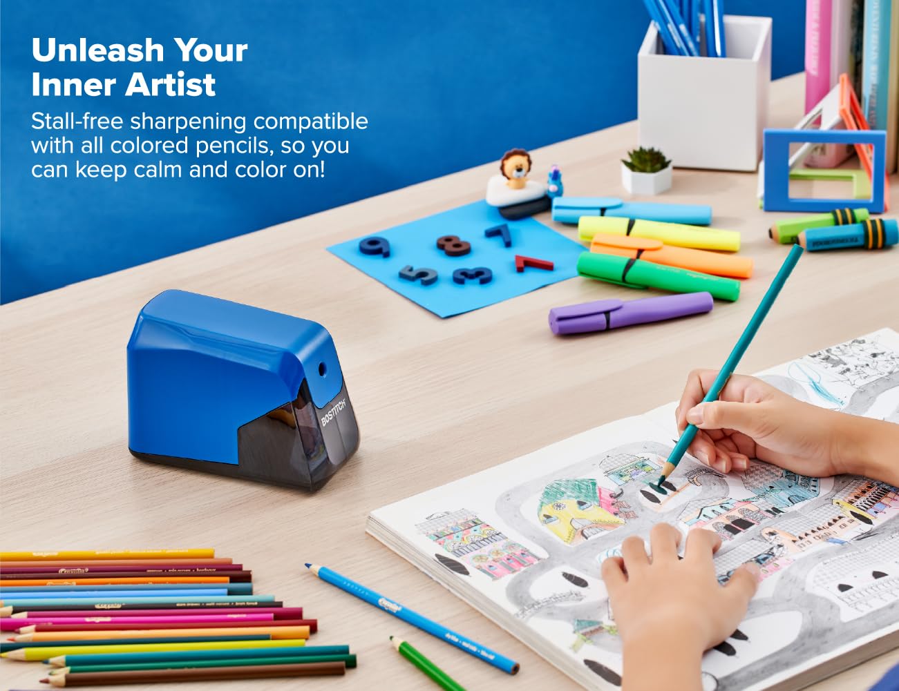 Bostitch Büro-Bleistiftspitzer, 4 x längere Lebensdauer der Schneider, Tip Saver Technologie, Blau