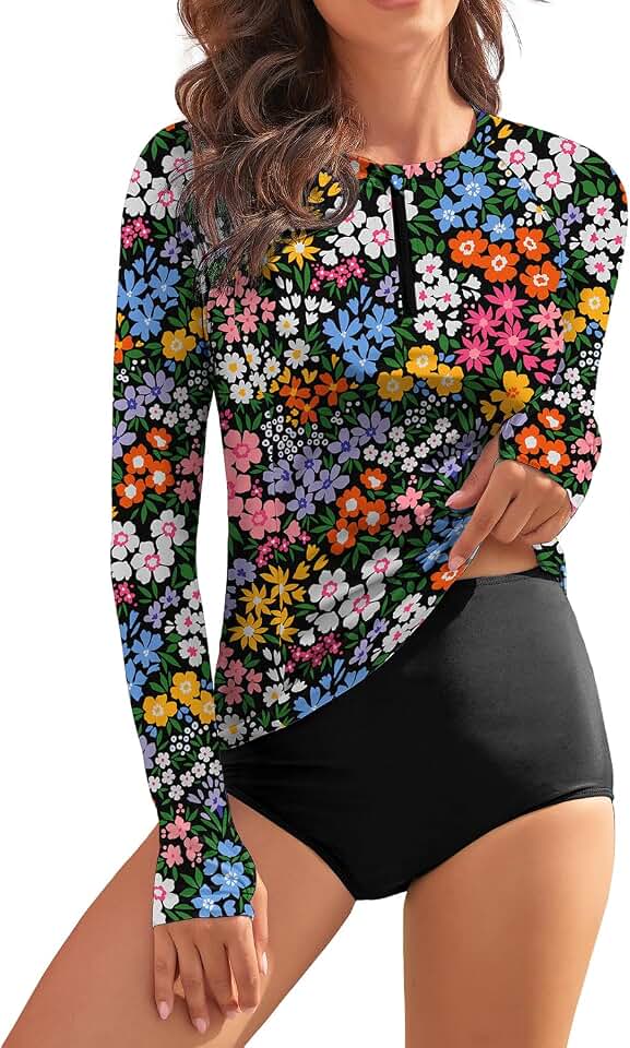 WOWENY Women Rash Guard Long Sleeve Swim Shirts UPF 50 Sun Protection Swimsuit Top Bathing Suit No Bottom product image