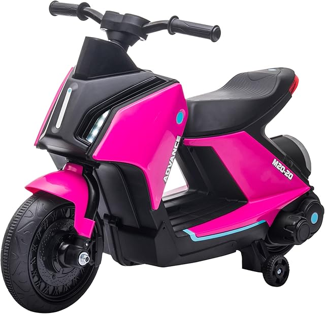 HOMCOM 6V Kids Electric Motorbike Ride On Toy w/ Music Headlights Safety Training Wheels for Girls Boy 2-4 Years Pink(UK370-168V70PK0331)