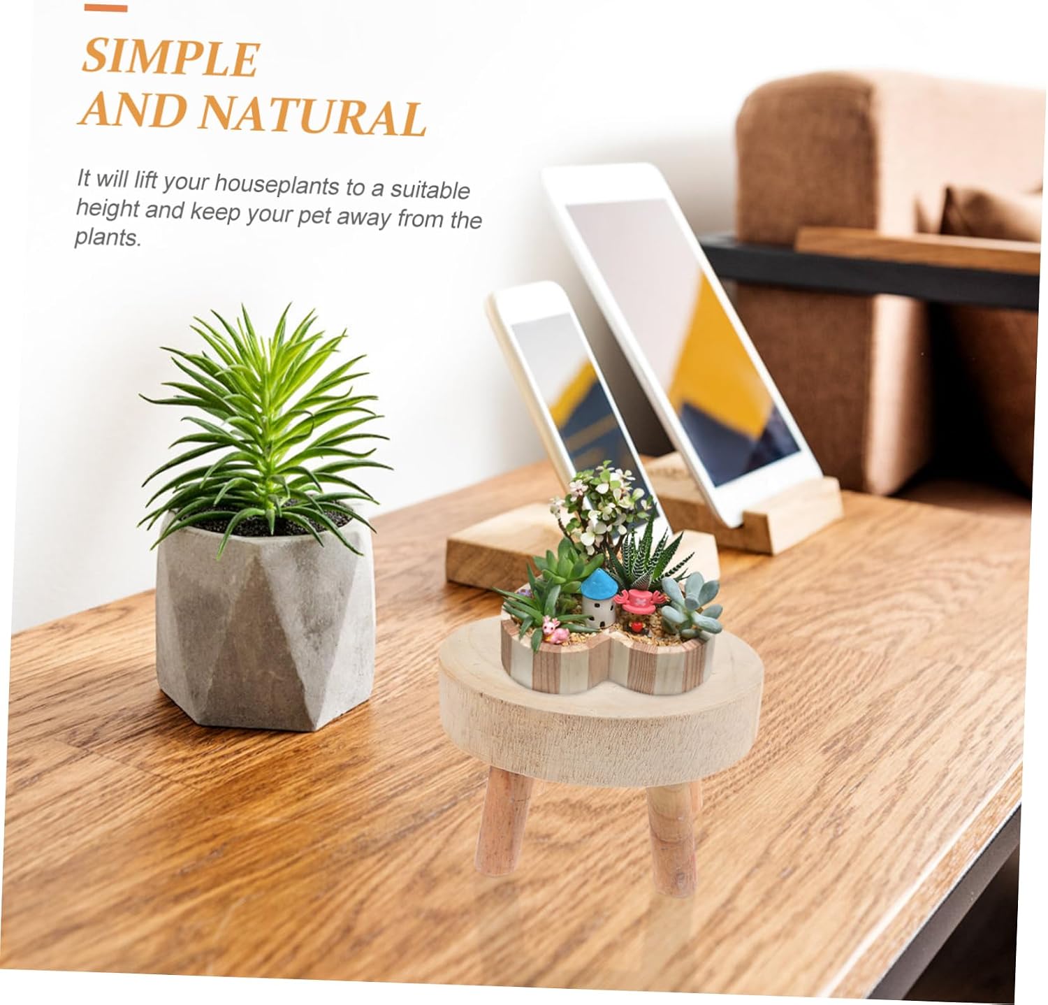 Yardwe Flower Pot Stand Wooden Low Stool Plant Rack Garden Plant Rack Flower Display Stand Balcony Dec