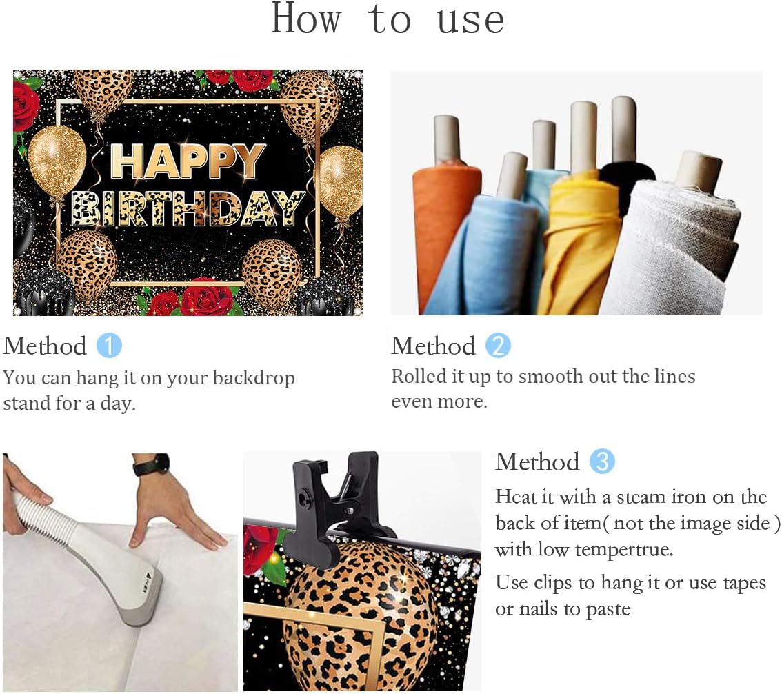 Leopard Birthday Backdrop Black Gold Leopard Print Happy Birthday Photography Background Red Rose Adult Party Decorations Banner Photo Props (8x6FT(2.4m x 1.8m))