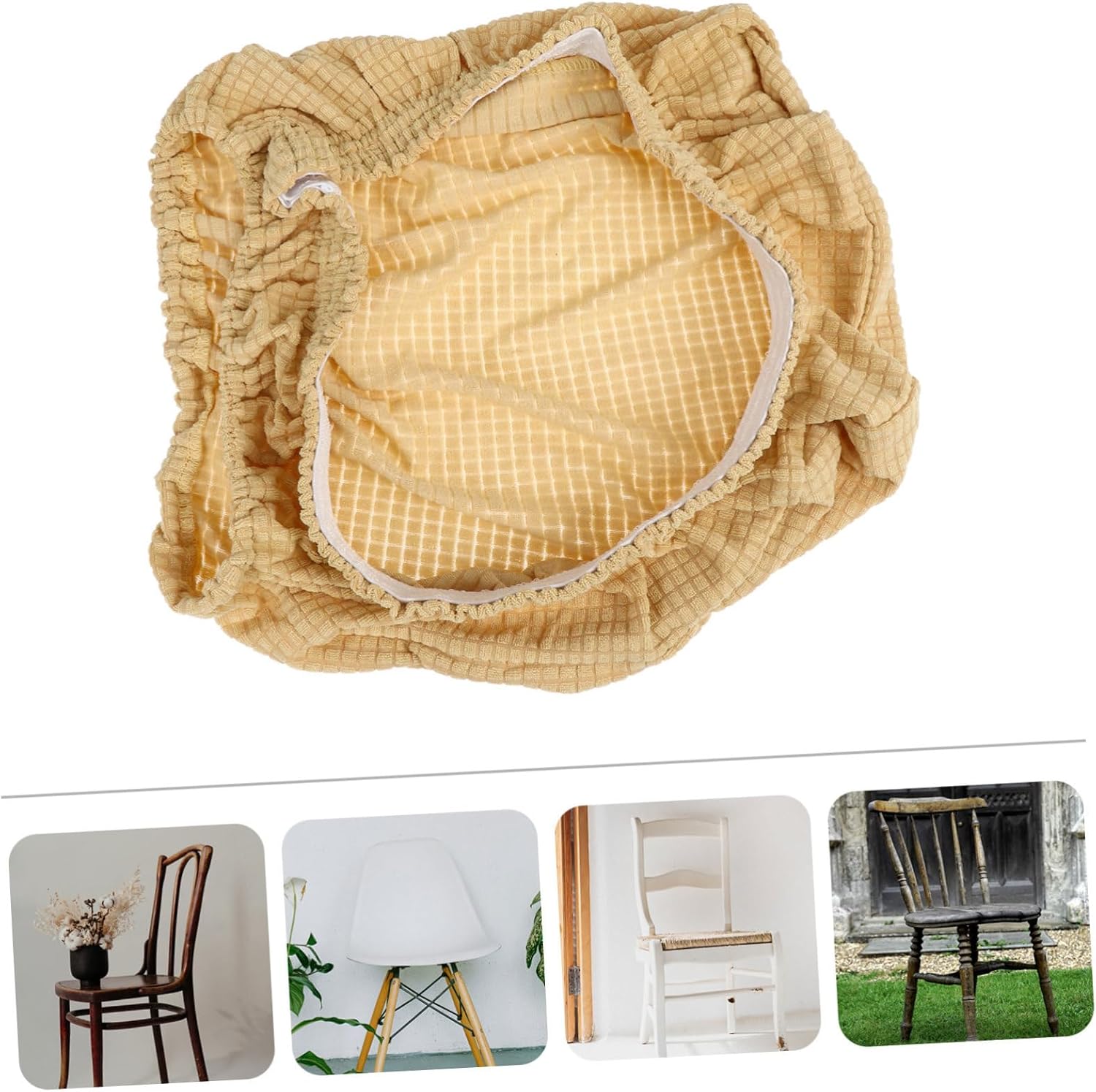 6pcs Stretch Chair Covers Nordic Style Elastic Dining Chair Protectors for Home Use Removable and Washable Fabric Deep Beige