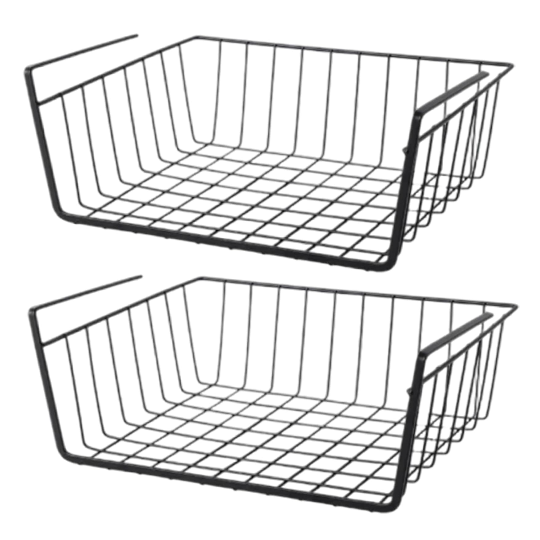 Ameble Black 2-Pack No-Tools Installation Under Shelf Basket, Hanging Wire Basket Organizer For Kitchen Cabinet & Pantry, Space Saving Storage Solution
