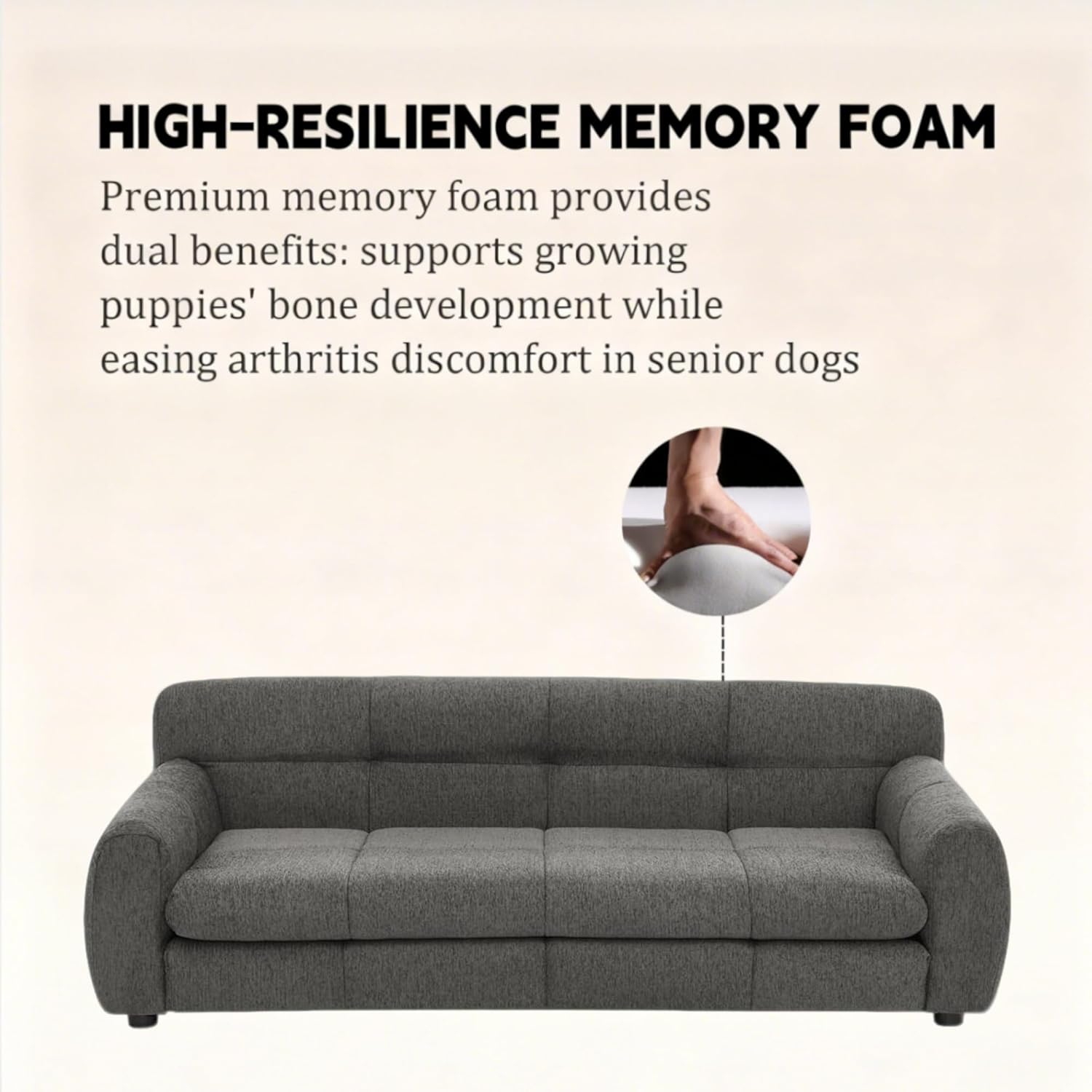 51" Dog Sofa Couch Bed for Small, Medium, Large Dogs, Soft Memory Foam Pet Sofa with Durable Linen Fabric, Comfortable Pet Couch with Backrest and Armrests, Easy to Clean and Maintain（Dark Grey）
