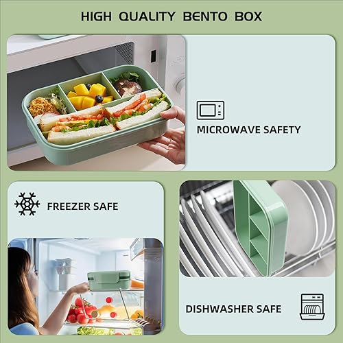 Miniatura 6 de Bento Box - Lonchera para adultos, contenedor apilable de 70.5 onzas con 8 compartimentos, a prueba de fugas, contenedor de salsa integrado,