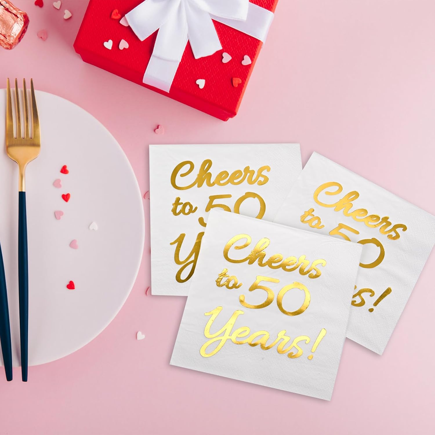 50th Birthday Decorations Men Women Party Supplies Cocktail Napkins Disposable 50th Birthday Wedding Anniversary Party Napkins Paper Beverage Napkins 50 Pack,5"x 5",Cheers to 50 Years White and Gold
