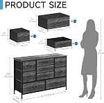 Tall 9 Drawers Dresser Storage with Wood Top, TV Stand, Fabric Wide Storage Tower, Sturdy Steel Frame Storage Organizer Fit for Bedroom, Living Room, Hallway, Entryway, Closets, Black Oak