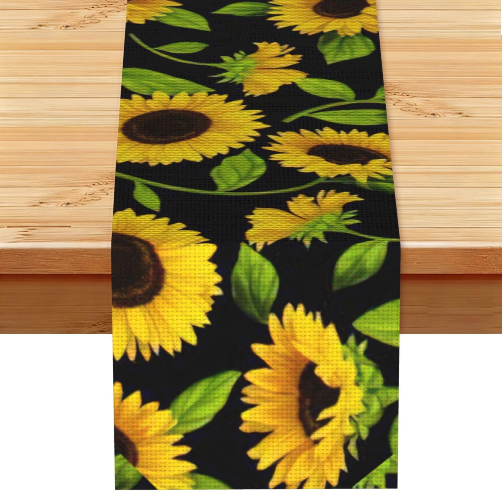 Aacxzff Black Linen Beautiful Sunflower Print Table Runner For Everyday Use,Special Occasions,Wedding Birthday Home Decor