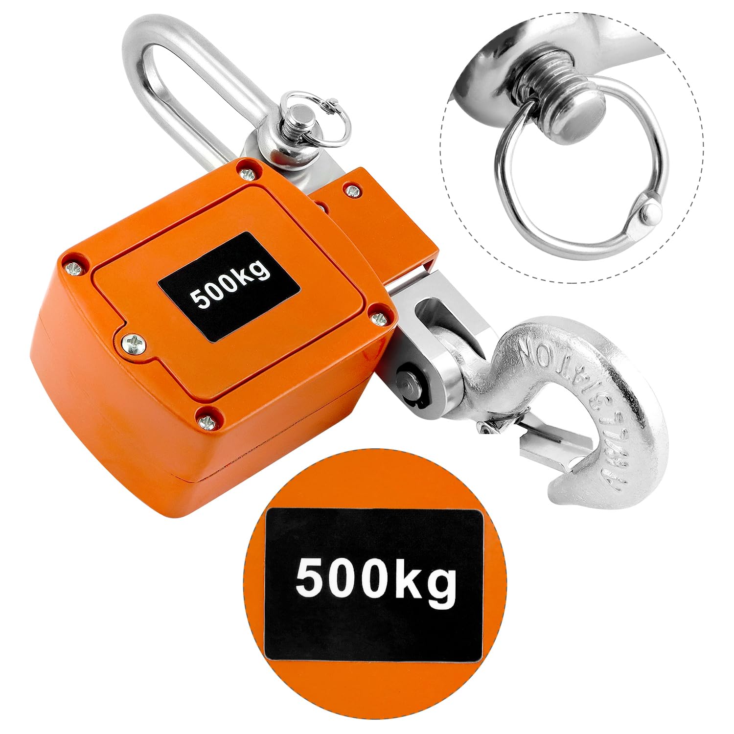 QWORK Bilancia digitale per gru resistente, capacità 1000 kg, conversione a doppia unità, bilancia industriale da appendere accurata e portatile per agricoltura, caccia, uso in magazzino, alluminio